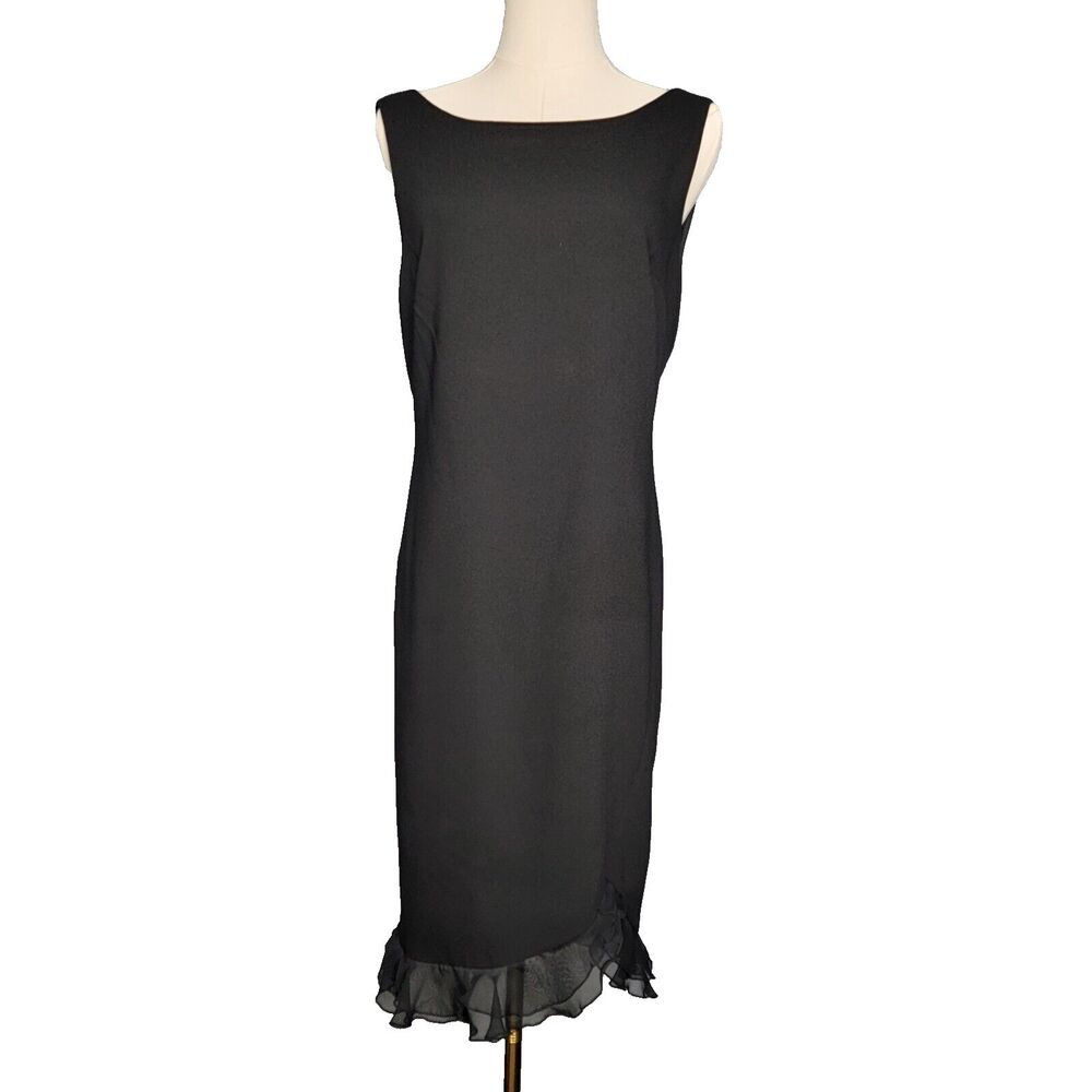 Vtg Donna Ricco Dress Med NY Little Black LBD Med Ruffle Hem Knee Length